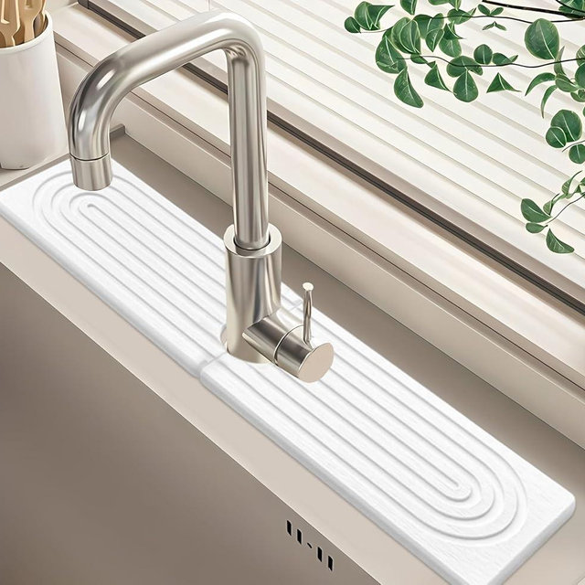 Faucet Mat for Kitchen Sink, 24'' Long Diatomite Instant Drying Stone Sink Tray, Super Absorbent, Quick Drying Kitchen Sink Splash Guard for Bathroom Counter & Kitchen Sink - Keep Tidy