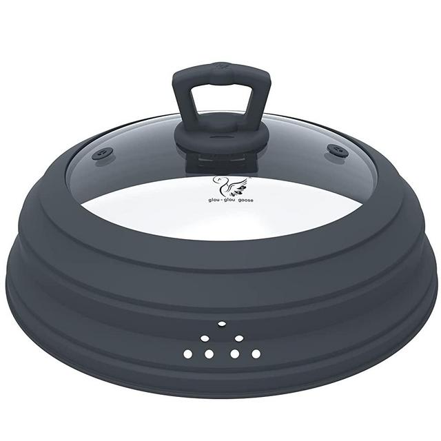 Microwave Splatter Cover Vented Glass Cover Splatter Guard Lid with Collapsible Silicone for Food as Pot Cover Plate Cover 10.5 inch