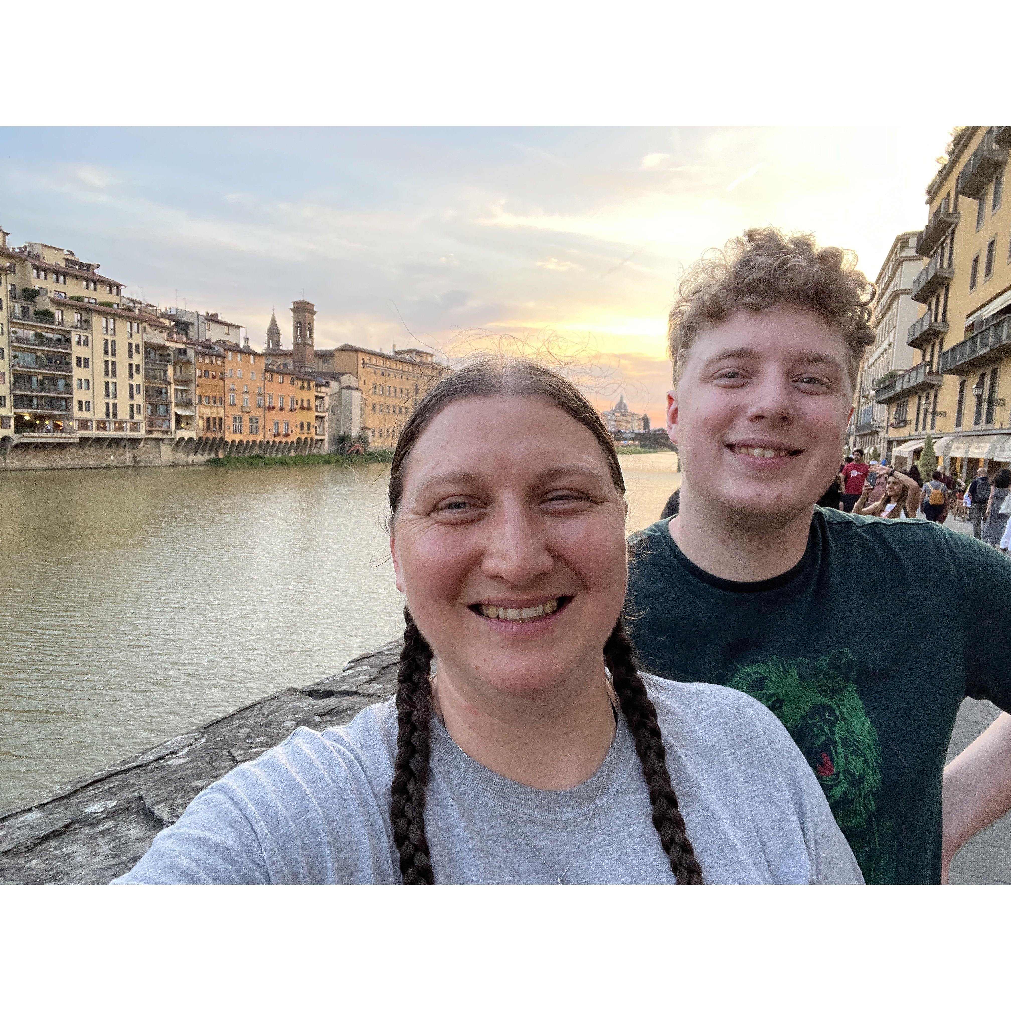 Sunset along the Arno river in Florence