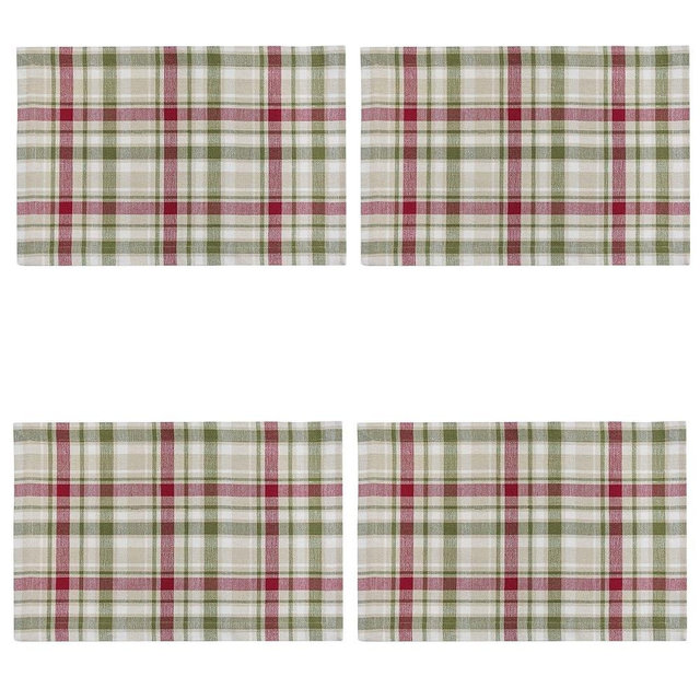 Park Designs Christmas Barn Placemat Set of 4 | Festive Red Green Cream Plaid Cotton Table Mats | Protective Holiday Dining Accents for Winter Meals | Reusable Farmhouse Tabletop Layer for Daily Use