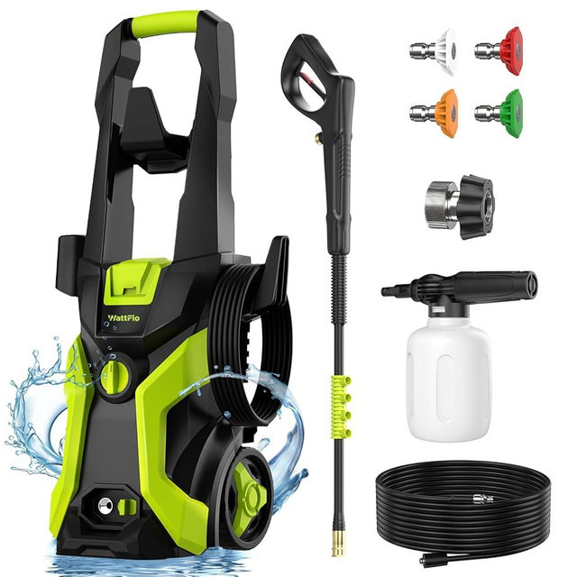 WattFlo Electric Pressure Washer - 4200 Max PSI 2.5 GPM Power Washer with 4 Quick Connect Nozzles, Foam Cannon, 1800-Watt High Pressure Washer for Cars, Decks, Driveways, Home, Patios