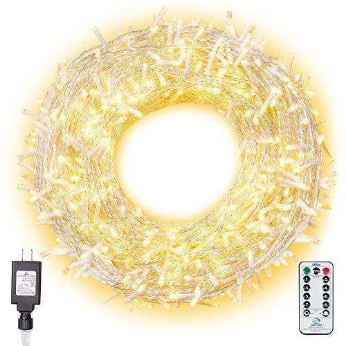 Ollny Christmas Lights 800 LEDs 330ft LED Outdoor String Lights Warm White with Remote Control and Timer Plug in 8 Lighting Modes for Wedding Party Christmas Decoration Lights NOT CONNECTABLE