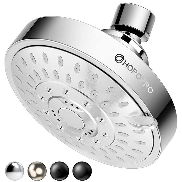 HOPOPRO NBC News Recommended Brand 5 Modes High Pressure Shower Head 4.1 Inch High Flow Fixed Showerheads Bathroom Showerhead for Luxury Shower Experience Even at Low Water Pressure Slivery
