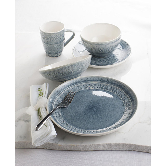 Euro Ceramica Fez 16 Piece Double Bowl Dinnerware Set, Service for 4