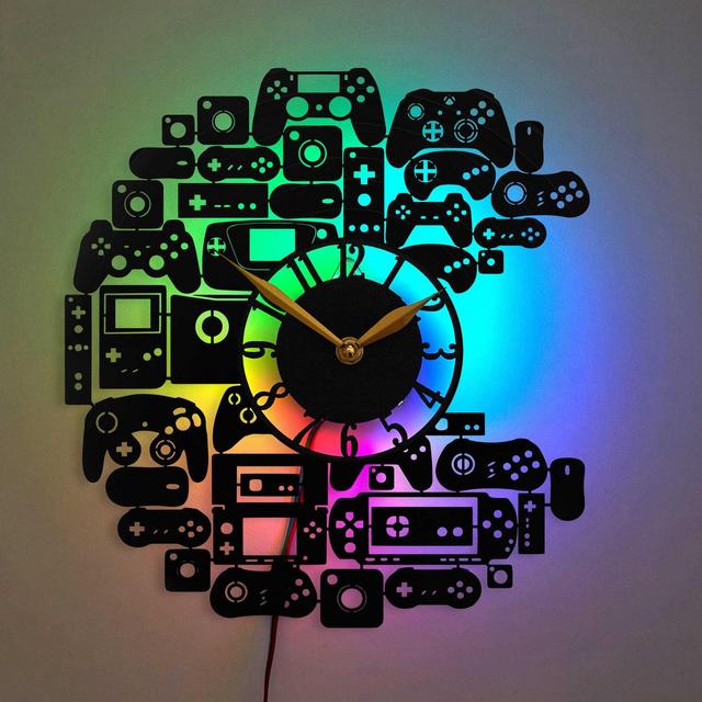 Gamer Clock with Led Light, Video Gaming Gifts, Game Room Wall Decor for Boys Bedroom