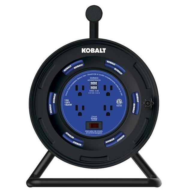 Kobalt 4-Outlet KOBALT Black/Blue Cord Reel 2-USB w/80ft 14/3 SJTW Ext Cord