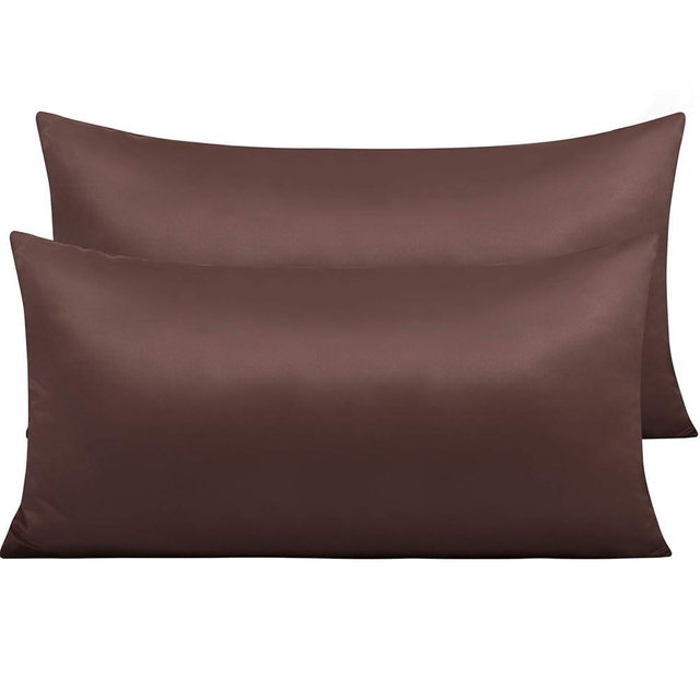 NTBAY Zippered Satin Pillow Cases for Hair and Skin, Luxury King Hidden Zipper Pillowcases Set of 2, 20x36 Inches, Dark Brown