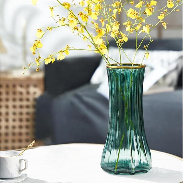 Large Glass Vases for Flowers,11" Tall Glass Flower Vases for Decor,Clear Vase,Green Glass Vase,Modern Vase,Green Vase,Flower Vase Decorative for Centerpieces,Table,Living Room,Office. (Dark Green)