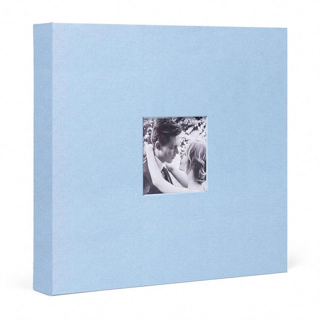 12x12 Inch Large 3 Ring Binder Scrapbook Album, Linen Cover Scrap Books 50 Pocket with Plastic Sleeves Protectors Display 100 Pages 12 x 12 Art Portfolio for Wedding Baby Adventure (Blue Fog)