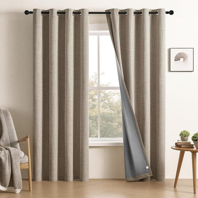 CUCRAF 100% Blackout Window Curtains for Bedroom Noise Reducing,Thermal Insulated Room Darkening Grommet Drapes for Living Room,2 Panels Sets(52 x 96 inches, Light Khaki)