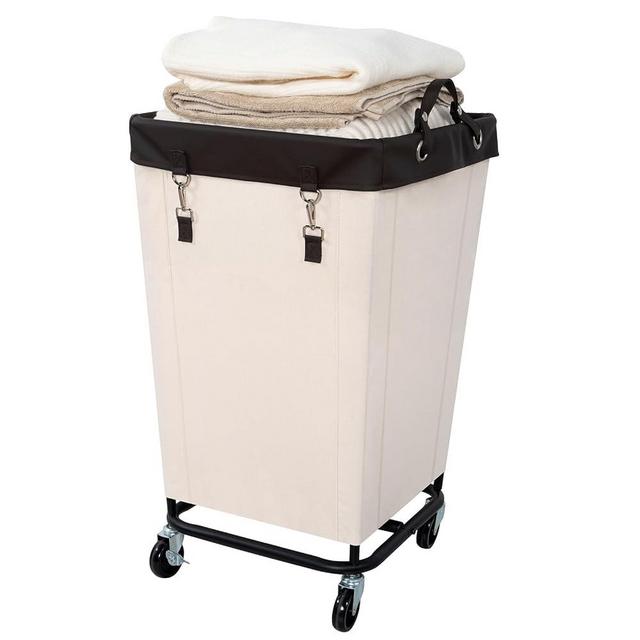 FLYBOX Laundry Hamper with Wheels, 160L Clothes Large Laundry Basket with Steel Frame and Removable Canvas Laundry Bag, Dirty Cloth Hamper for Home, Closet, Dorm, Bathroom, Laundry Room, Beige