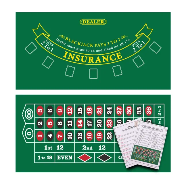 GSE Las Vegas Style Casino Black Jack and Roulette Layout Mat with Instructions and Strategy Chart