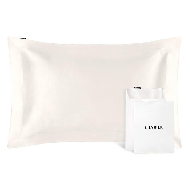 LILYSILK 100% Silk Pillowcase 1PC 25MM Pure Bed Pillowcase for Hair & Skin Oxford Envelope Double-Sides Charmeuse Silk,Ivory King 20x36 inches
