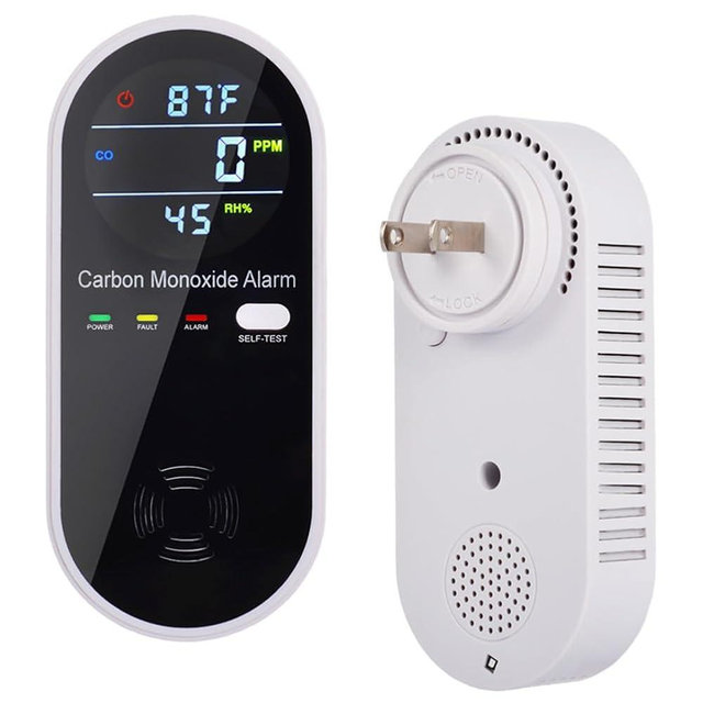 3-in-1 Carbon Monoxide Detectors, Portable Carbon Monoxide Detector for Travel with Temperature & Humidity Display, Carbon Monoxide Detector Plug in Wall for Home/RV, Accurate & Easy to Install