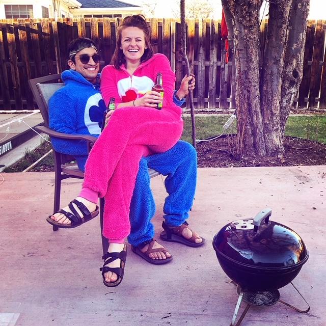Our first covid trip cancellation - so we decided to wear onesies and camp/bbq in the backyard!