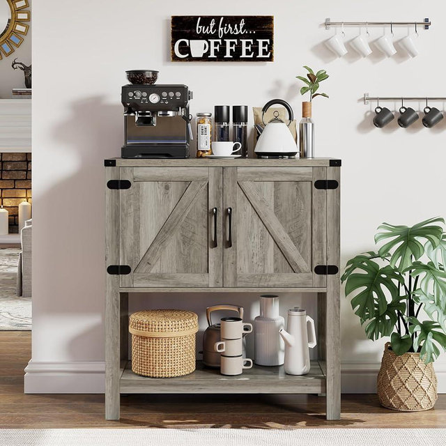 Mufico Console Table with 2-Door Cabinet Coffee Bar Cabinet Sofa Table,Entryway Table with Storage, Farmhouse Buffet Sideboard (Grey)