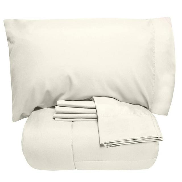 Sweet Home Collection 7 Piece Comforter Set Bag Solid Color All Season Soft Down Alternative Blanket & Luxurious Microfiber Bed Sheets, Full, Ivory