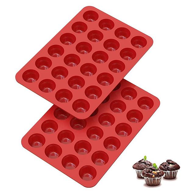 SILIVO Silicone Mini Muffin Pans Nonstick 24 Cup - Set of 2 Silicone Mini Cupcake Pans, Mini Muffin Tin, Silicone Baking Molds for Homemade Muffins, Cupcakes, Tarts and Keto Fat Bombs