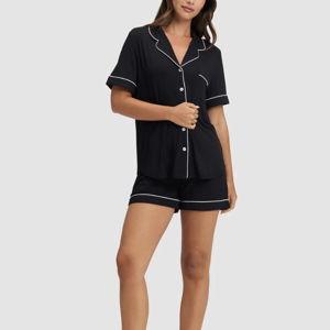Women's Bamboo Stretch-Knit Short Sleeve Pajama Set - Black