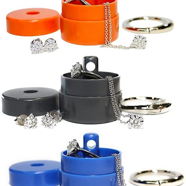 Lion Latch: As Seen on Shark Tank, Traveling Jewelry Holder Storage, Pill Box Keychain Container, Jewelry Box Case, 3-PACK - Grey, Blue, Orange