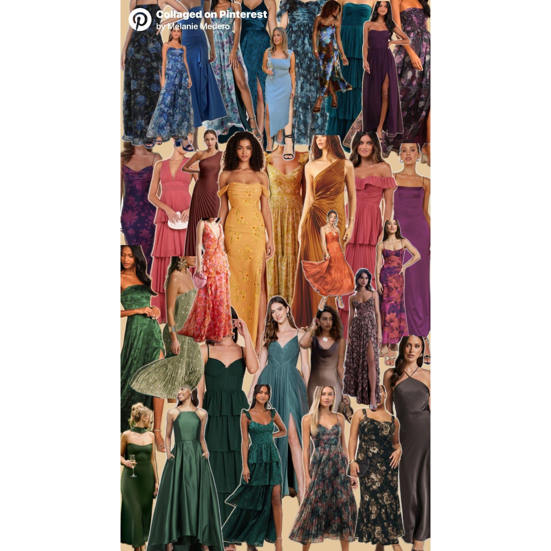 ATTIRE INSPO! Think romantic late-summer elegance: muted jewel tones, subtle florals, and flowy fabrics. P.S. For those curious: the ladies of the bridal party will be in dusty rose/berry shades.
