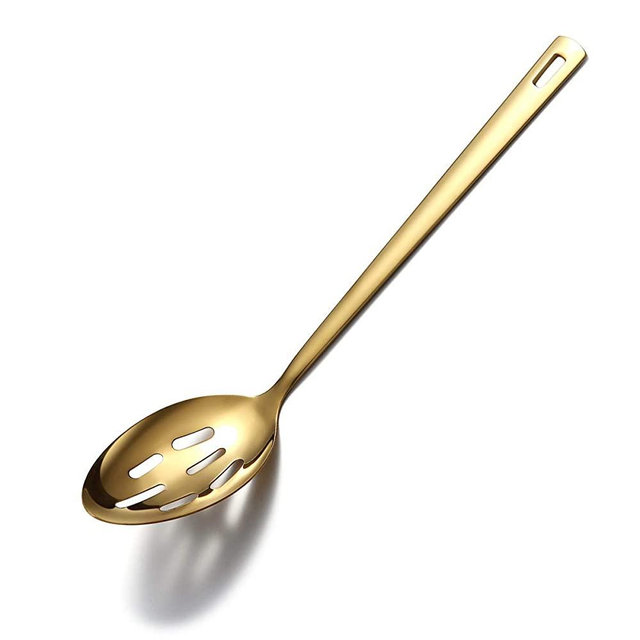 Gold Cooking Spoon, Berglander Stainless Steel Slotted Spoon Titanium Gold Plating, Basting Spoon, Spoon For Cooking, Kitchen Serving Spoon, Dishwasher Safe, Easy to Clean