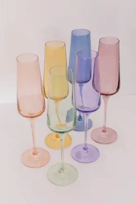 Estelle Colored Glass Mixed Champagne Flute Set
