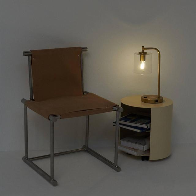 Brightech Elizabeth Modern USB & Wireless Charging Arc Desk Table Lamp Antiqued Brass: 16" USB Port, UL Listed