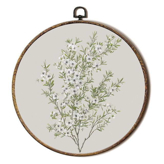 FSTCSV Vintage Flower Round Wall Art Framed, Retro Botanical Plant Canvas Prints Wall Hanging Art, Rustic Farmhouse Cottagecore Floral Circle Walls Decor for Home Living Room Bedroom,10x10in
