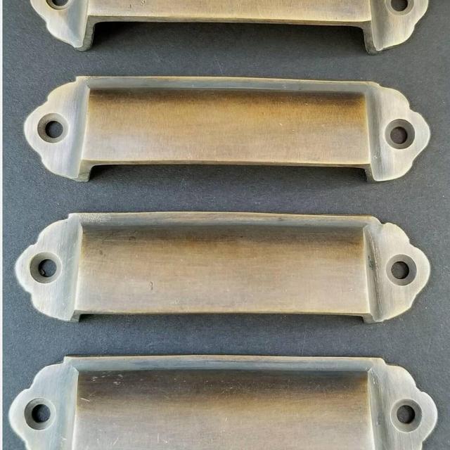 4 Antique Vintage style Brass File Cabinet, Bin Pull Handles, Cabinet Cupboard Drawer Chest Handles home improvement 3-1/8" centers #A18