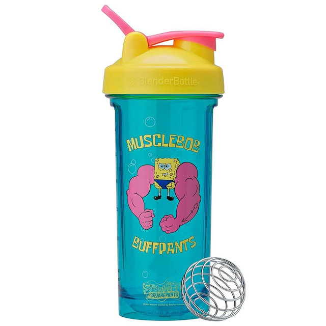 BlenderBottle Spongebob Shaker Bottle Pro Series Perfect for Protein Shakes and Pre Workout, 28-Ounce, Yellow/Blue, Musclebob Buffpants