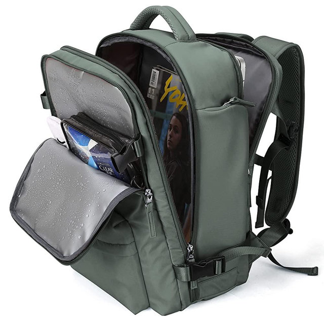 Large Travel Backpack Women, Carry On Backpack,Hiking Backpack Waterproof Outdoor Sports Rucksack Casual Daypack School Bag Fit 14 Inch Laptop with USB Charging Port Shoes Compartment, Green