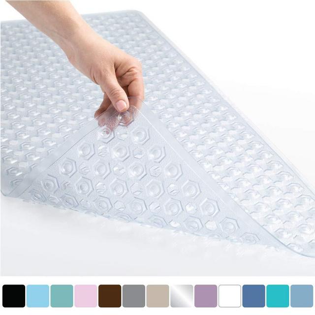 Gorilla Grip Original Patented Bath, Shower, Tub Mat (35x16) Machine Washable, Antibacterial, BPA, Latex, Phthalate Free, Bathtub Mats with Drain Holes, Suction Cups, XL Size Bathroom Mats (Clear)