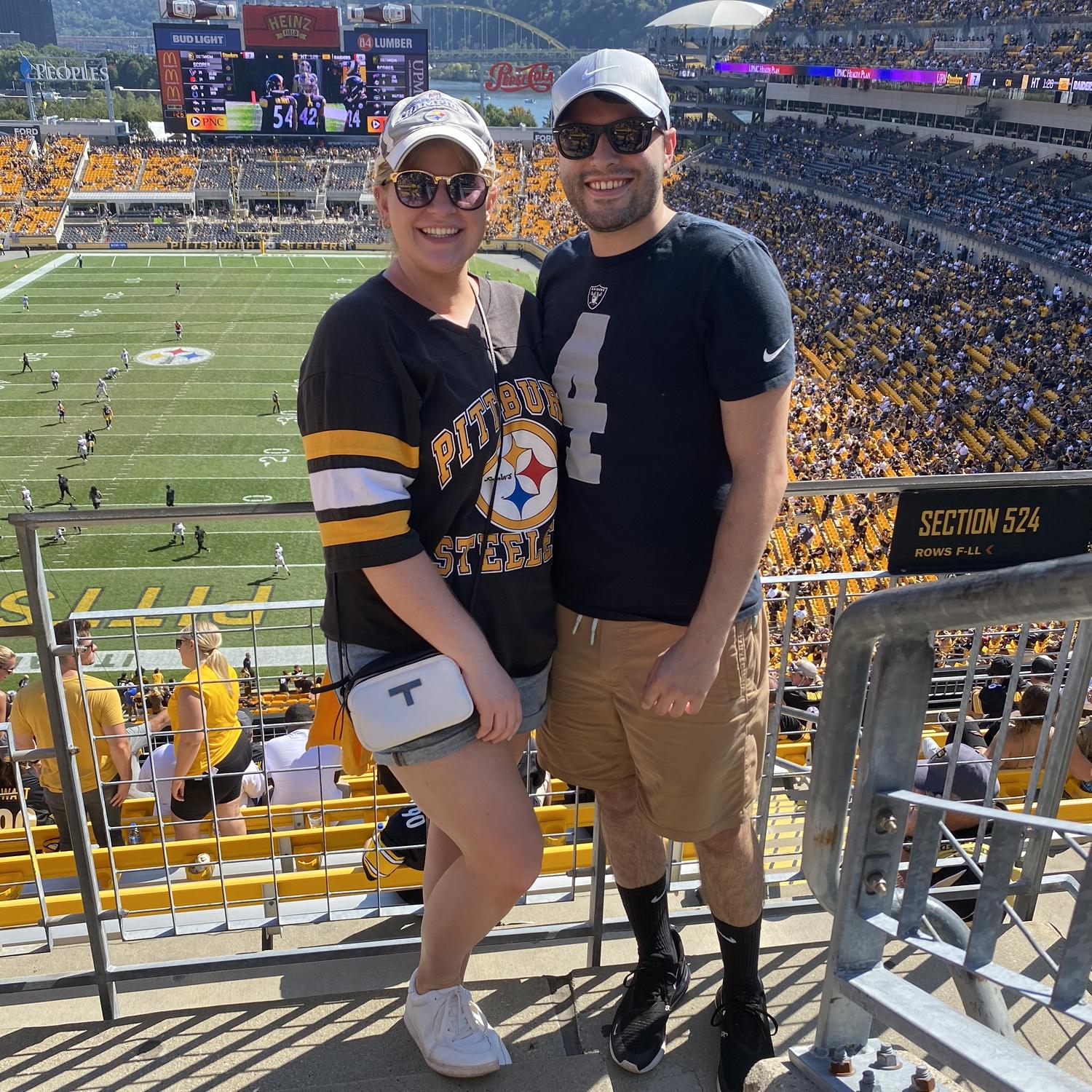 Alex’s first football game! Steelers vs. Raiders.