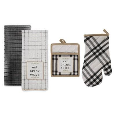 4pc Cotton Home Sweet Farmhouse Kitchen Pot Holder and Dishtowel Set Black - Design Imports
