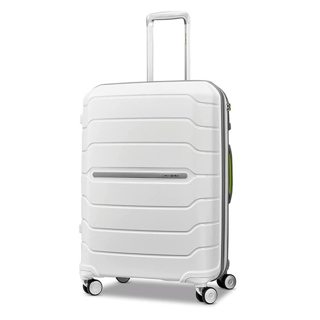 Samsonite Freeform Hardside Expandable with Dual Spinner Wheels Checked-Medium 24-Inch, White/Grey
