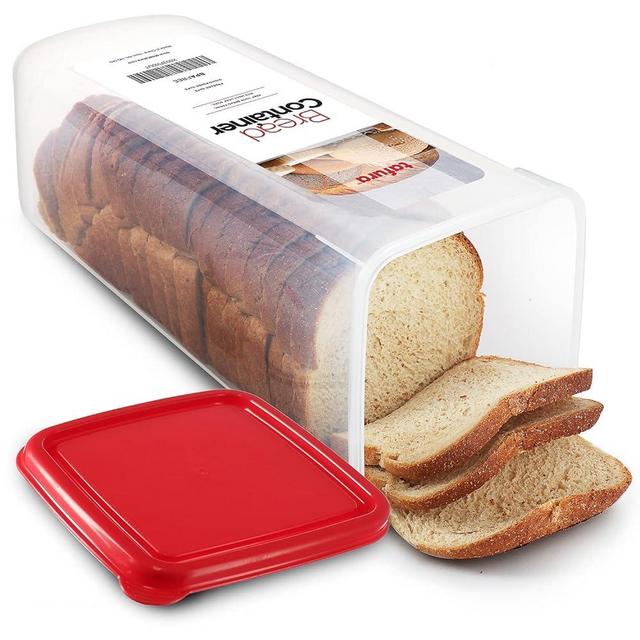 Tafura Bread Container | Bread Storage Container | Plastic Bread Box | Bread Loaf Keeper with Red Lid | Bread Saver Dispenser, BPA Free