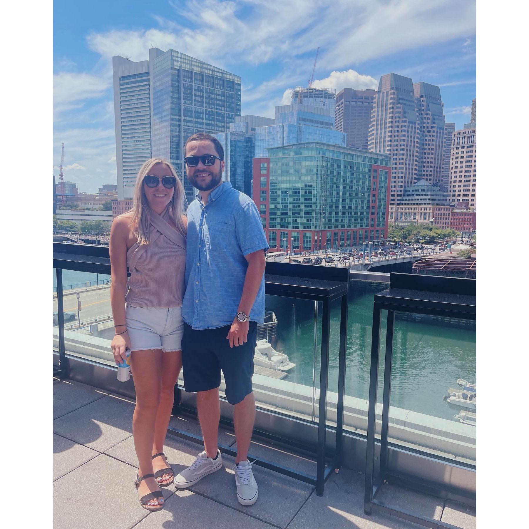 Our trip to Boston to scope out the area before we moved! This is at one of our favorite rooftop bars.