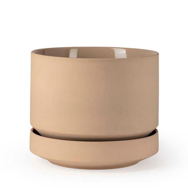 Modern Oatmeal Ceramic Planter, Small, 6"H