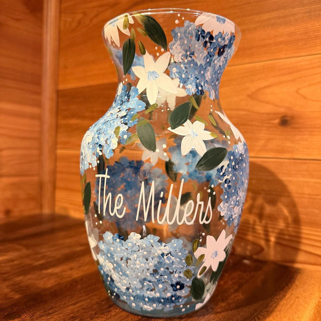 Custom Hand-Painted Glass Vase 8in H x 4.25in W