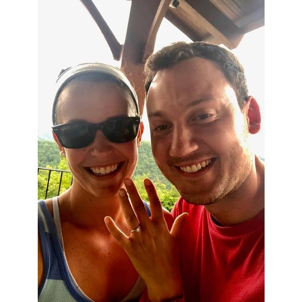Right after Sean proposed---about 10 minutes after arriving at our cabin in the SmokEY Mountains--nice and smelly and in our car-clothes still!