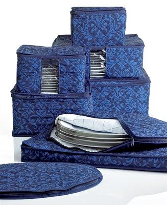 Fine China Storage Set, 8 Piece Navy Hudson Damask