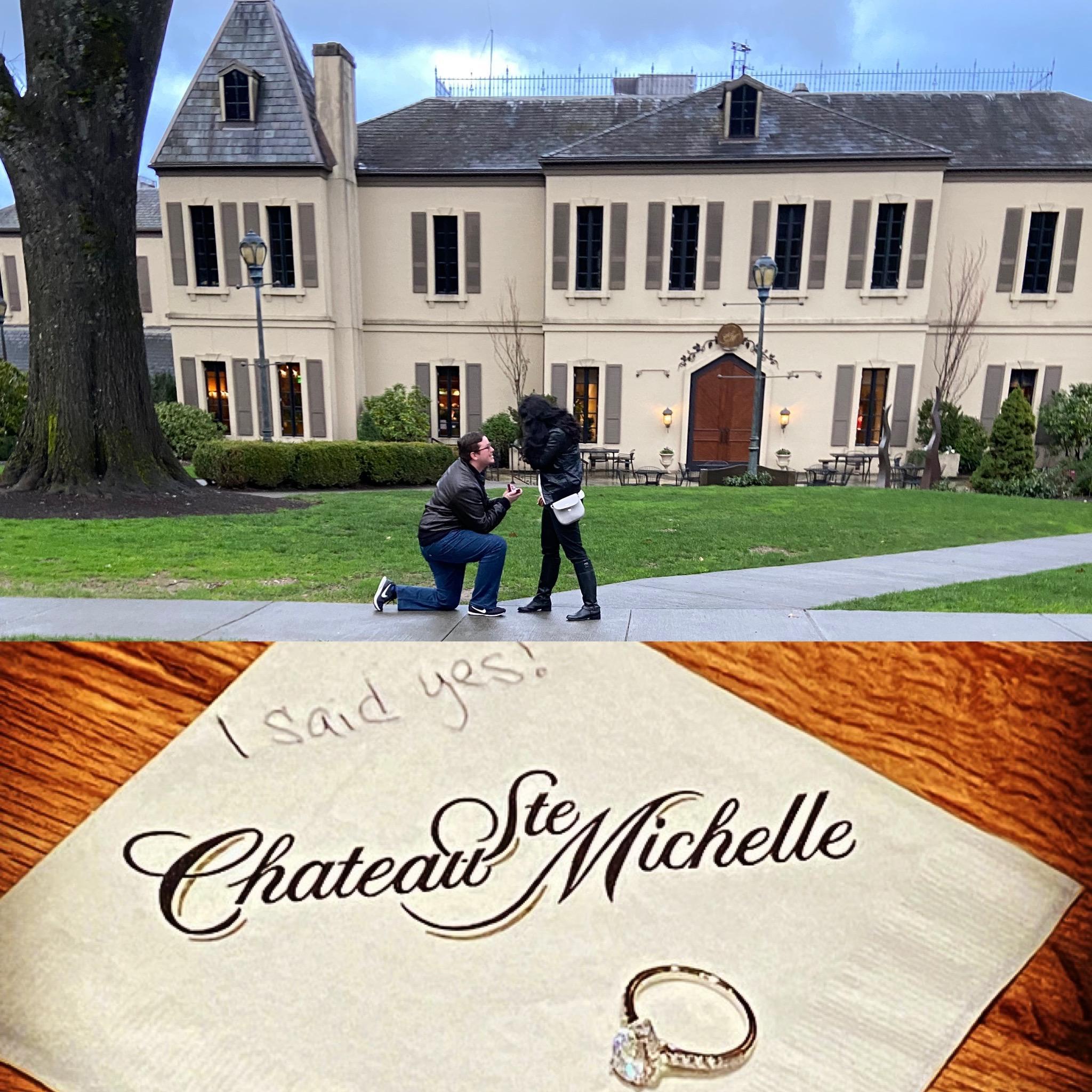 With the help of my closest friend Ale, he proposed on February 7th, 2020 at Ste Chateau Michelle, Woodinville, WA.