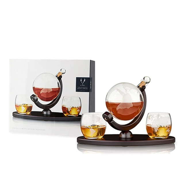 Viski Globe Decanter & Whiskey Tumblers Liquor Glass Sets, 32 oz (decanter), 12 oz, Clear
