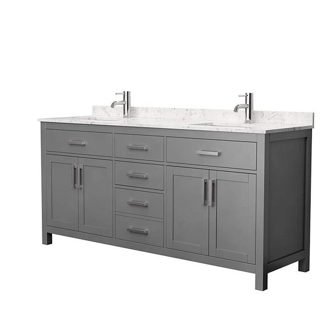 Beckett 72 Inch Double Bathroom Vanity in Dark Gray, Carrara Cultured Marble Countertop, Undermount Square Sinks, No Mirror