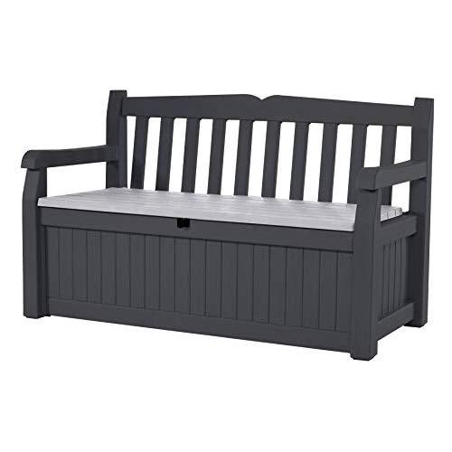 Keter Eden 70 Gallon Storage Bench Deck Box for Patio Decor and Outdoor Seating, Grey