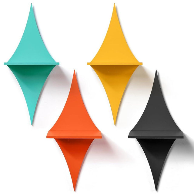 Threehoney 4 Pcs Mid Century Wall Decor Wooden Mid Century Modern Star Shaped Wall Mount Shelves for Aesthetic Hanging Storage Sign Decoration for Room Bedroom Party(Rhombus)