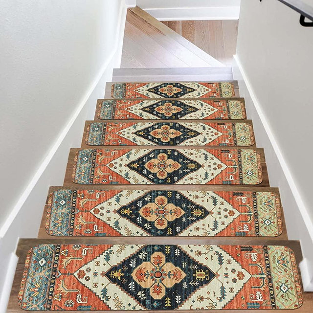 OJIA Non-Slip Carpet Stair Treads for Wooden Steps Set of 15, 30"X8" Indoor Stair Runner Extra Slip Resistant Stair Rugs Rubber Safety Mats for Dogs, Kids & Elders, Stairway Grip Step Treads