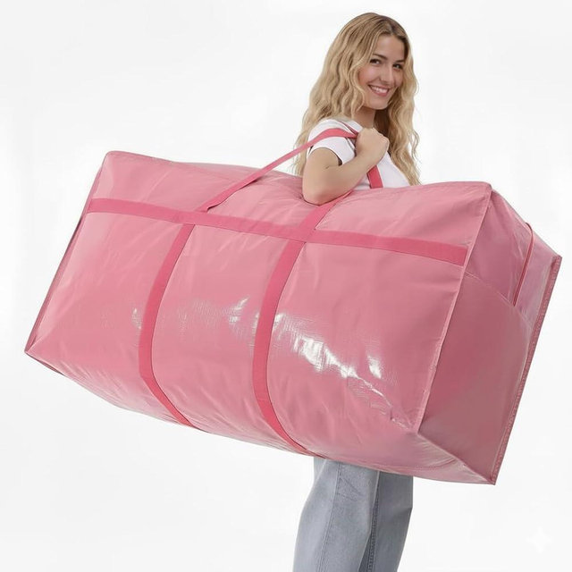Extra Large Moving Bags Heavy Duty 2 Pack – Bubblegum Pink, 45x21x15 Inches Storage Bags for Moving, Packing, Traveling, and Organizing