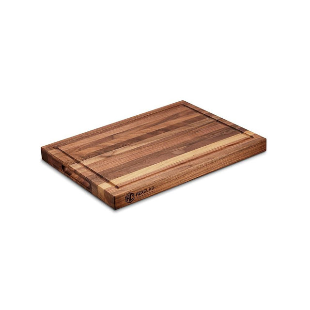 HexClad Medium Walnut Cutting Board, Double-Sided with Juice Groove & Recessed Handles, Durable, Scratch-Resistant Hardwood, Great for Chopping, Carving & Serving, 11.75"x15.75"